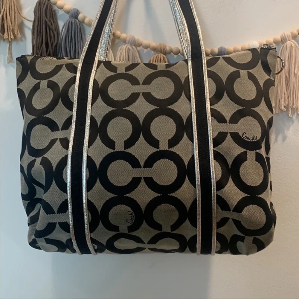 Coach Monogram metallic handles shoulder bag